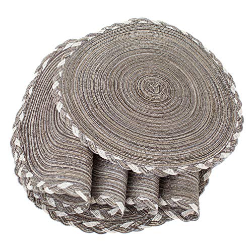 Image of SHACOS Round Placemats Set of 4 Braided Glitter Round Table Placemats 15 inch for Wedding Holiday Party (Multicolor-Light Coffee, 4)