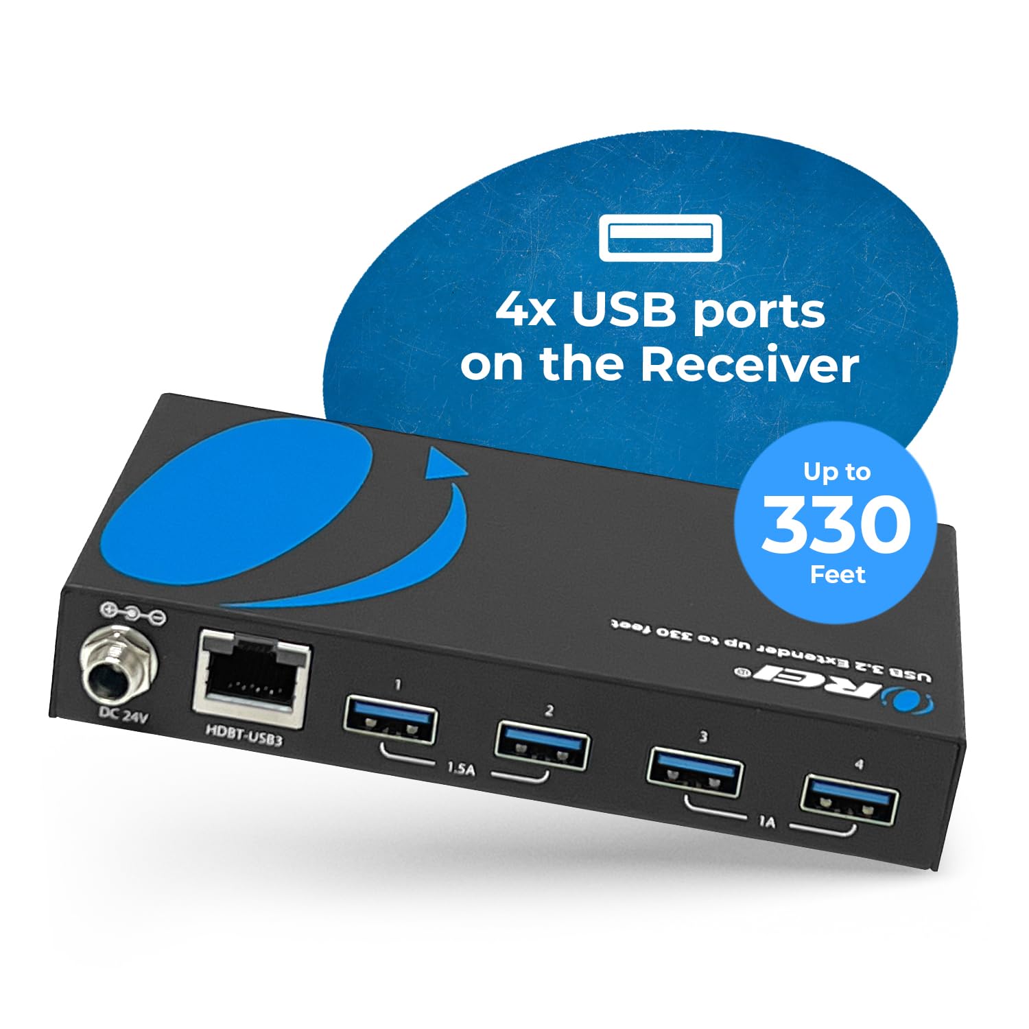 OREI USB 3.2 Over Ethernet HDbaseT Cat6 Extender LAN bis zu 100 m – erweitert 4 Ports USB-A-Signal über LAN-Ethernet – Power-Over-Kabel für Langstreckenverlängerung, unterstützt alle Betriebssysteme