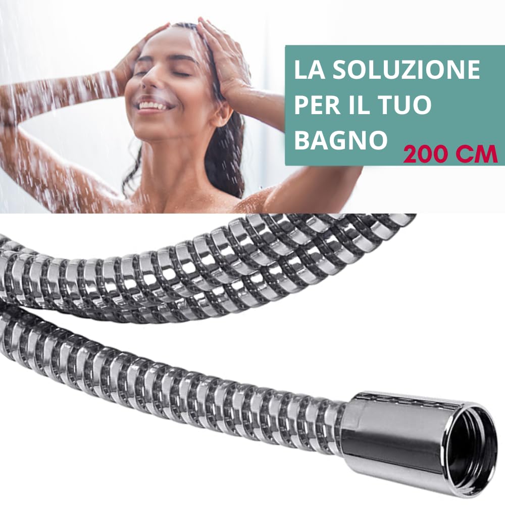 Schläfer 807690 | Flessibile Doccia 2,00 metri Connessione Universale G 1/2" Tubo Flessibile Doccia 200 cm in Plastica, Flessibile Metaflex Argento, Tubo Spiro-Flex, Ottima Resistenza Antipiega