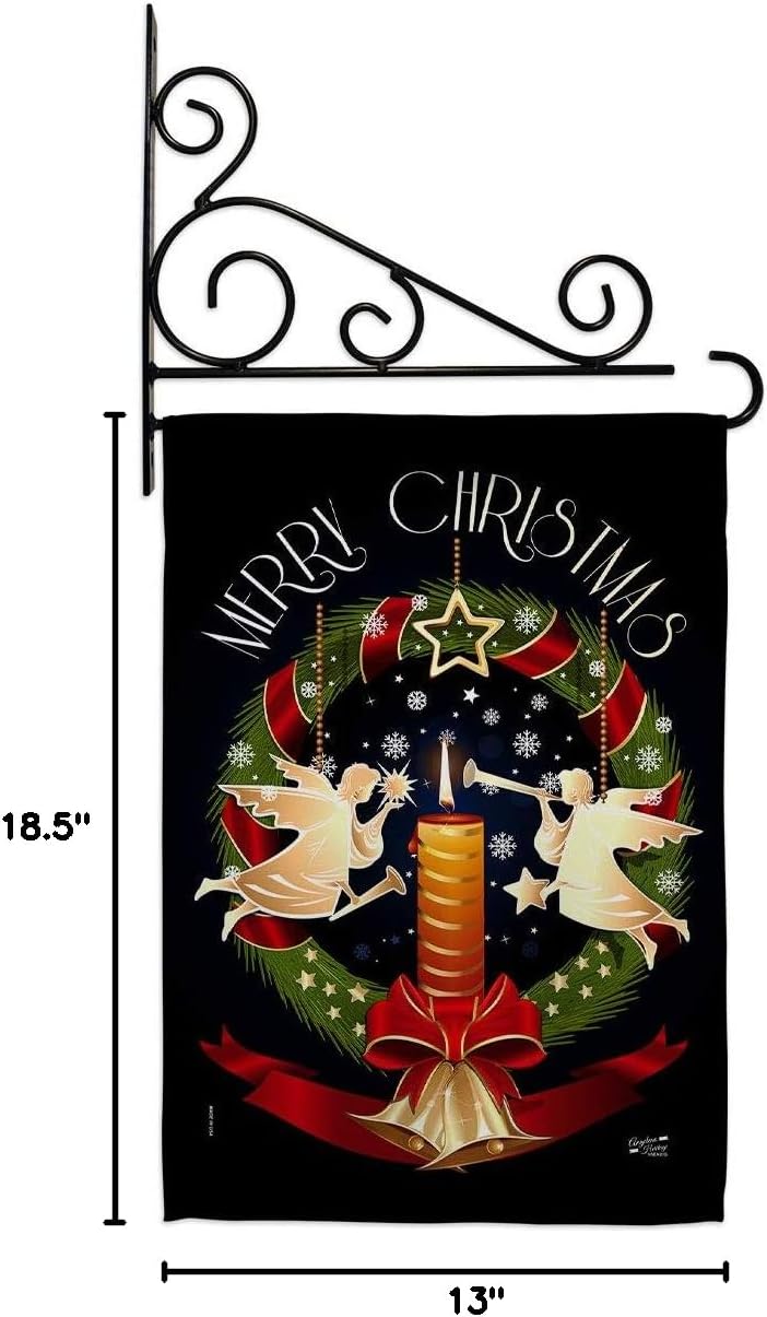 Angel Wreath Garden Flag Set Wall Holder Wintertime Christmas Santa Marry Xmas Present Reindeer Season Snow Small Decorative Gift Yard House Banner Double-Sided Made In USA 13 X 18.5