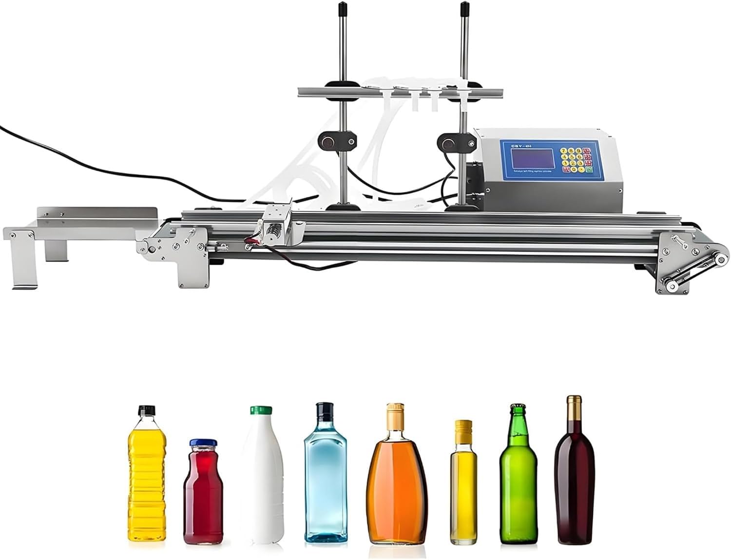 4-Head Automatic Liquid Filling Filling Machine, Adjustable Conveyor Belt Speed Bottle Filling Machine with Belt Conveyor, 0.34-16.91oz Filling Range for White Wine, Beverages