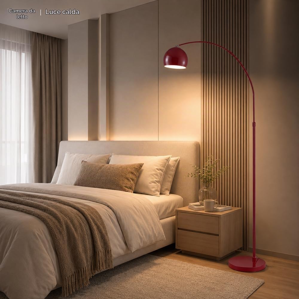 Lampada Da Terra Ad Arco Rosso Lampade Terra Regolabili Libera Lampada Verticale In Metallo Lucido Luci Da Terra Decorative Interne Terra Lettura Lampade Alte Atmosfera Luce Terra Per Soggiorn