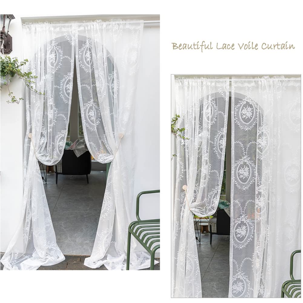 Rideaux Voilage Voilé de Fenêtre Blanc, 1 Panneau, Draperies de Salon Moderne à Motif Floral, Rideau Légers à Poche de Tige Supérieure (Size : WxH200x265cm/79x104inch)