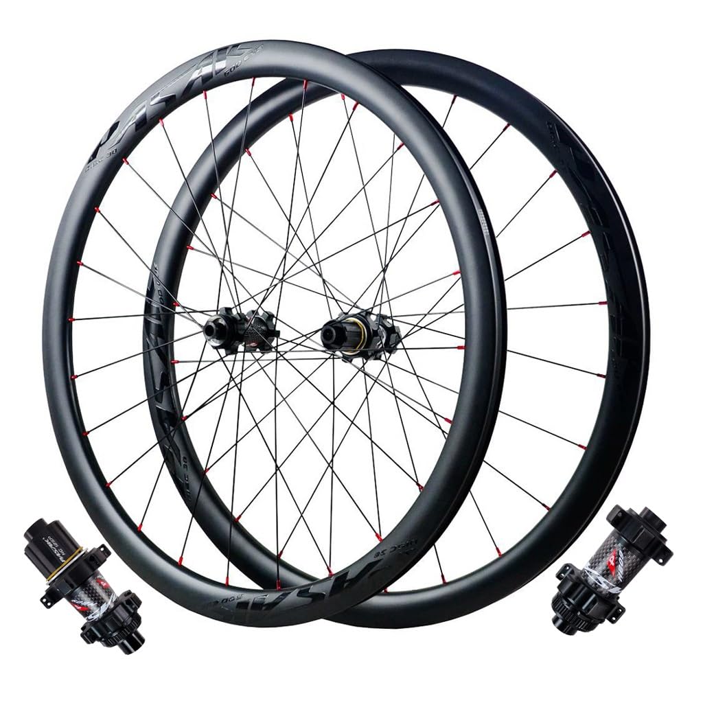 ZXGSXIOU 50MM Road Bike Wheelset 700C, Full Carbon Wheels Center Lock Thru Axle 142mm Sealed Bearings 1720g Disc Brake for 7-12 Speed