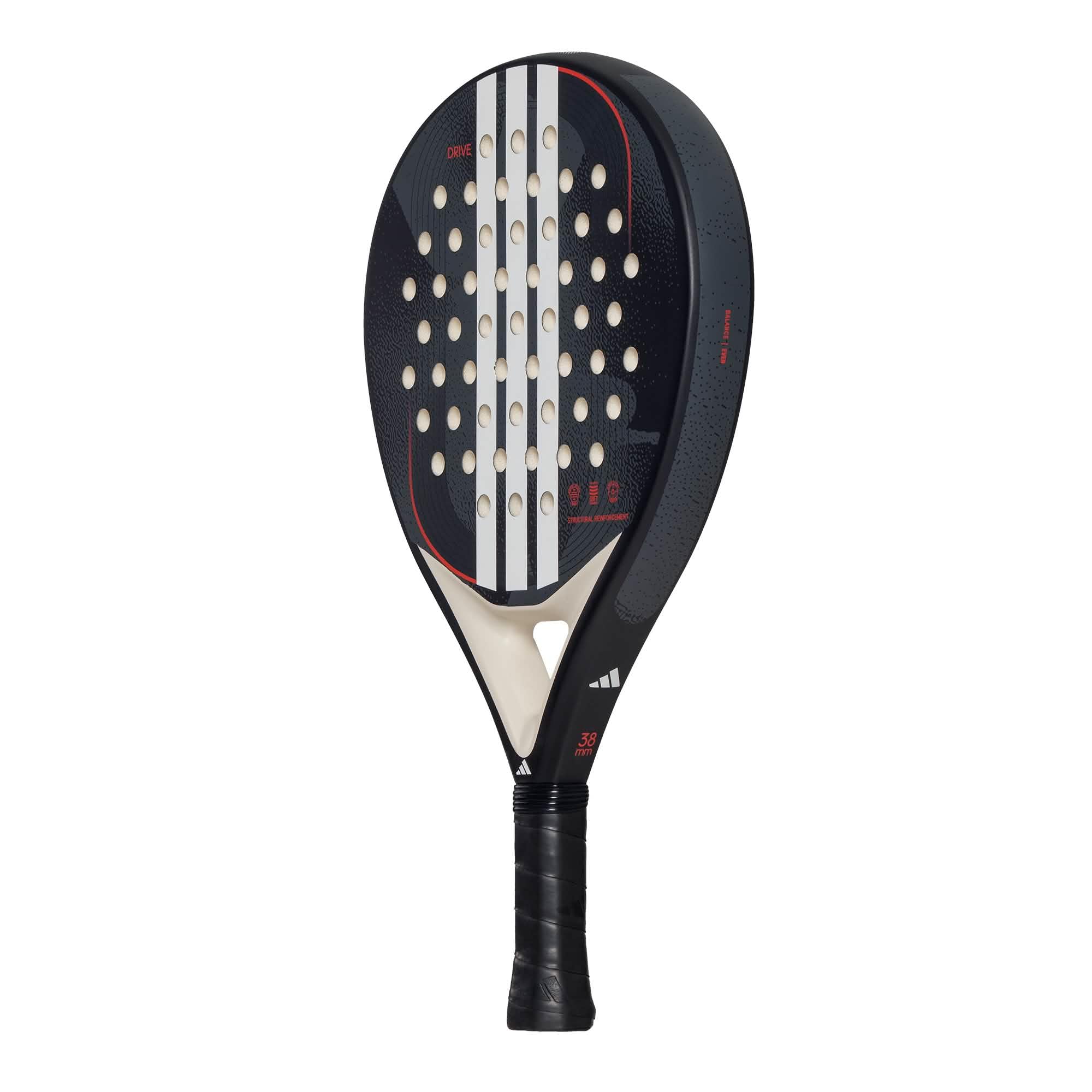 Pala de Padel adidas Drive Black 3.4 Negra, Forma Redonda, Goma eva Soft Performance, Fibra de Vidrio