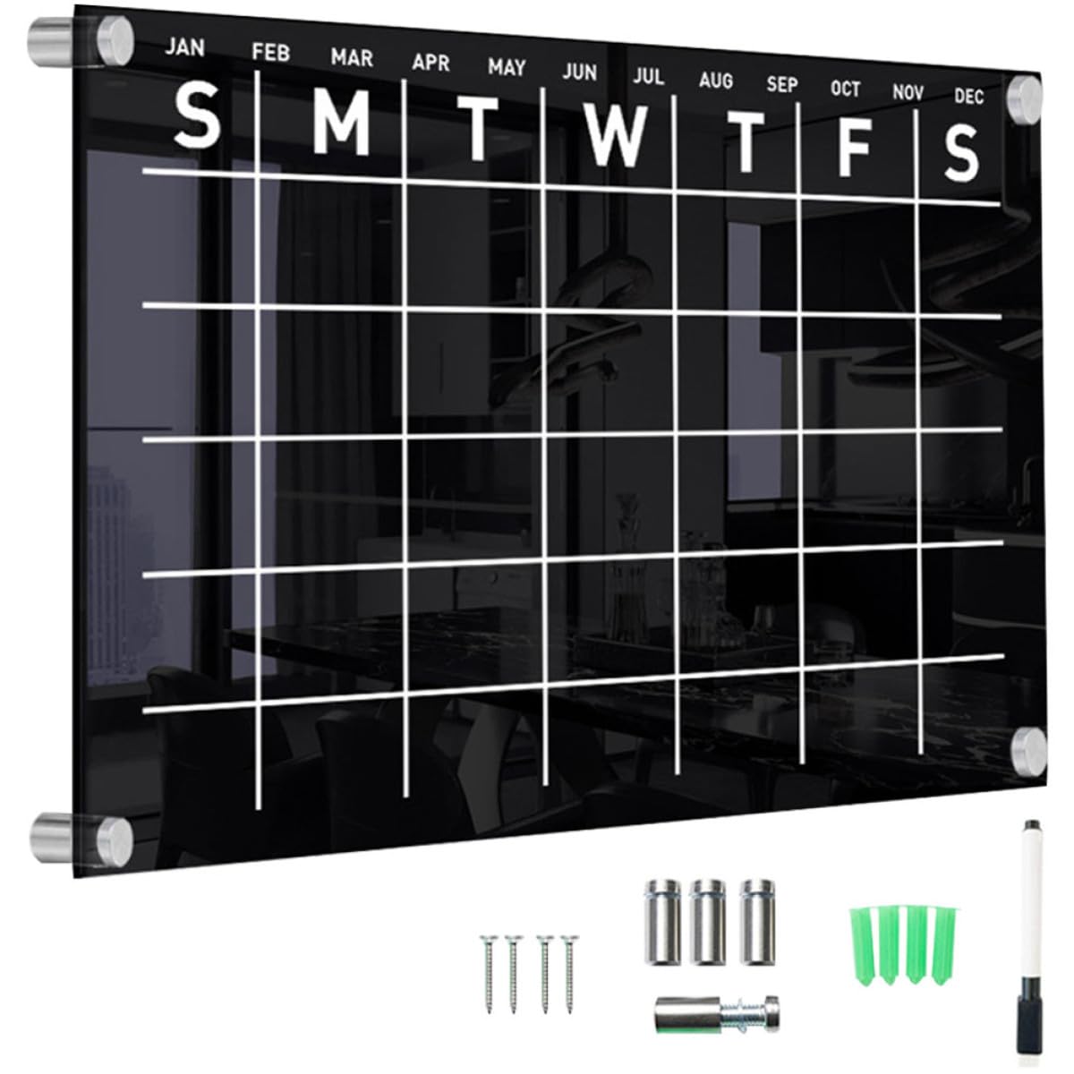 Acryl Kalender mit Botschaft zum Aufhängen Wandjahreskalender aus Schwarzem Acrylglas Dekoratives Memo Schild für Büro und Geschäft Leicht und Stilvoll