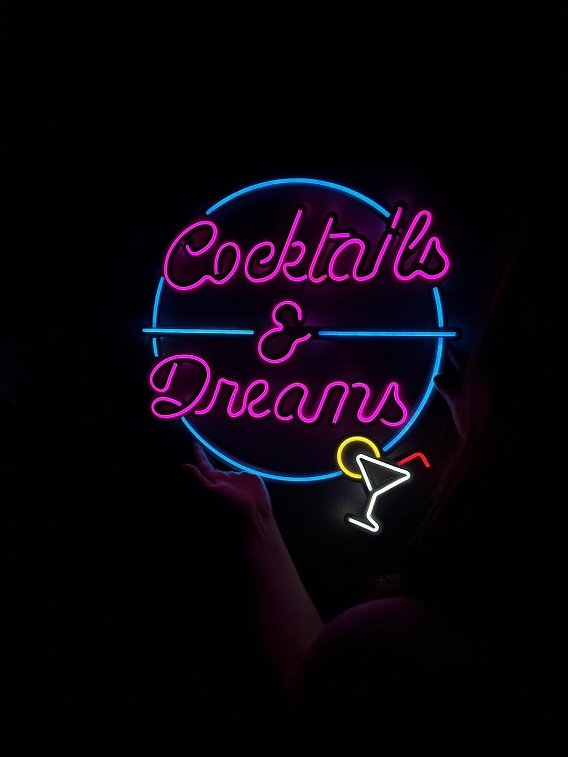 Cocktails and Dreams Neon Metal Wall Art, Neon Wall Sign, Neon Wall Decor, Led Room Decor, Home Bar Neon Sign, Party Neon Light, Pub Bar Led Sign, (Without Remote Control)