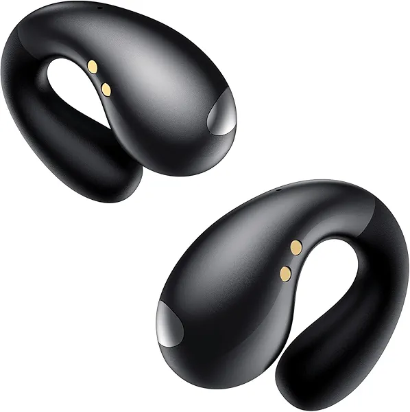 Boytond Ultra Ergonomic Clip-On Open Earbuds, Bone Conduction Over-The-Ear Headphones with Waterproof Design and Secure Fit for Small Ears, Obsidian Black