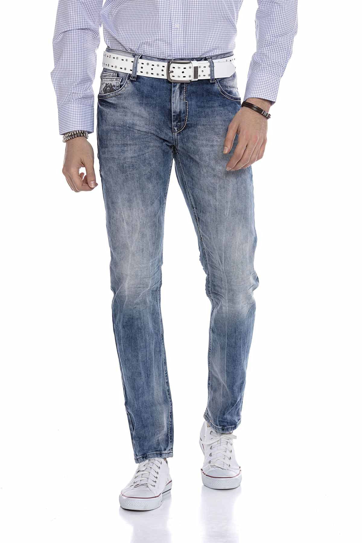Cipo & Baxx Herren Jeans Hose Straight Fit Denim – Klassisch, Slim, Used Look