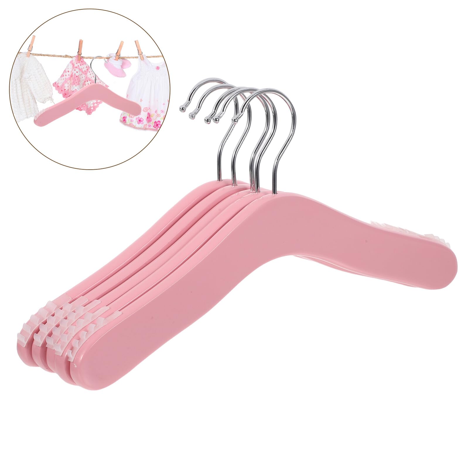 5 Stück Kinder Holzkleiderbügel in Rosa, Kleiner Größe