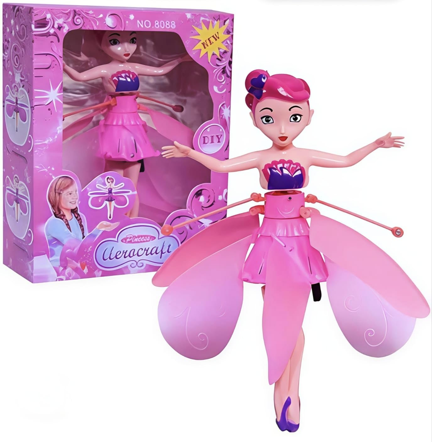EC Magical Flying Fairy Doll, Hand Sensor Control, USB Powered Magic Flying Fairy, Sky Dancers Flying Toy, Rainbow Glitter Flying Princess Doll Best Gift for Girls Boys (Random Color)-image-29
