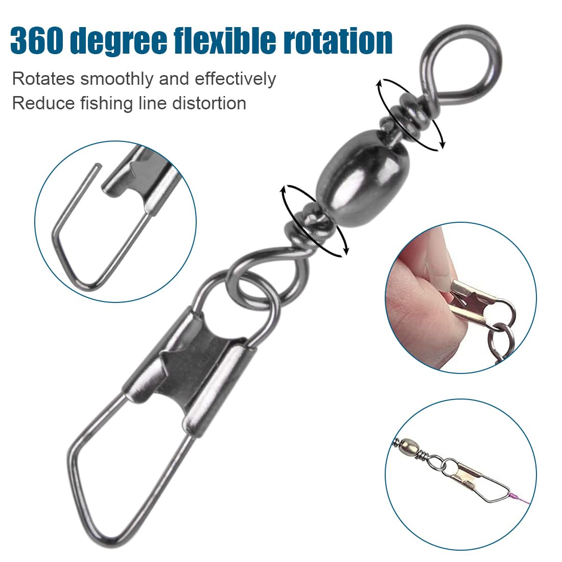 Girelle da pesca trota pesca in acciaio inox con moschettone, 100 Pezzi Anelli Solidi con Moschettone per Connettori Clip Girevoli, Girelle Canna da Pesca, 6 8 10 12 14#
