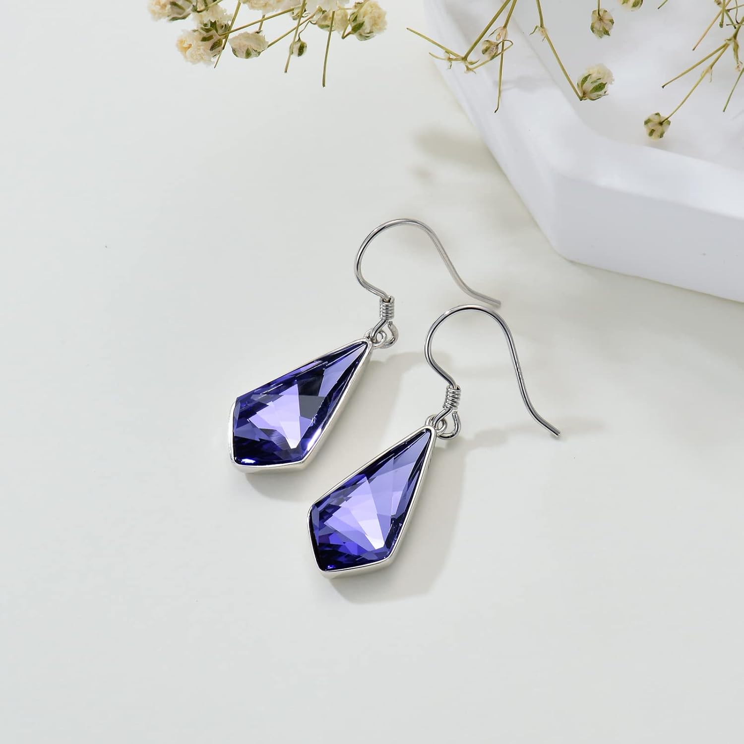 Amethyst Rhombus Earring for Women 925 Sterling Silver Purple Long Dangle Drop Earrings for Women Amethyst Drop Earring Christmas Party - Image 3