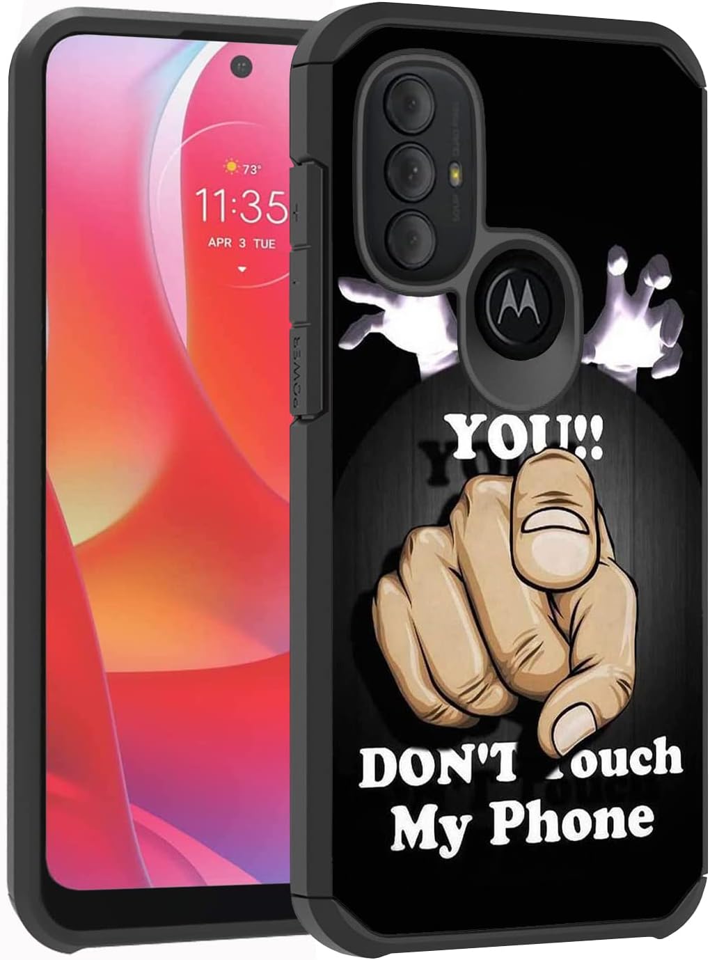 FQTBCEARI Case for Motorola Moto G Power 2022 / Moto G Pure 2021, 2 in 1 Hybrid Hard PC & Soft Silicone Heavy Duty Dual Layer Shockproof Full-Body Protection Case - Don't Touch My Phone