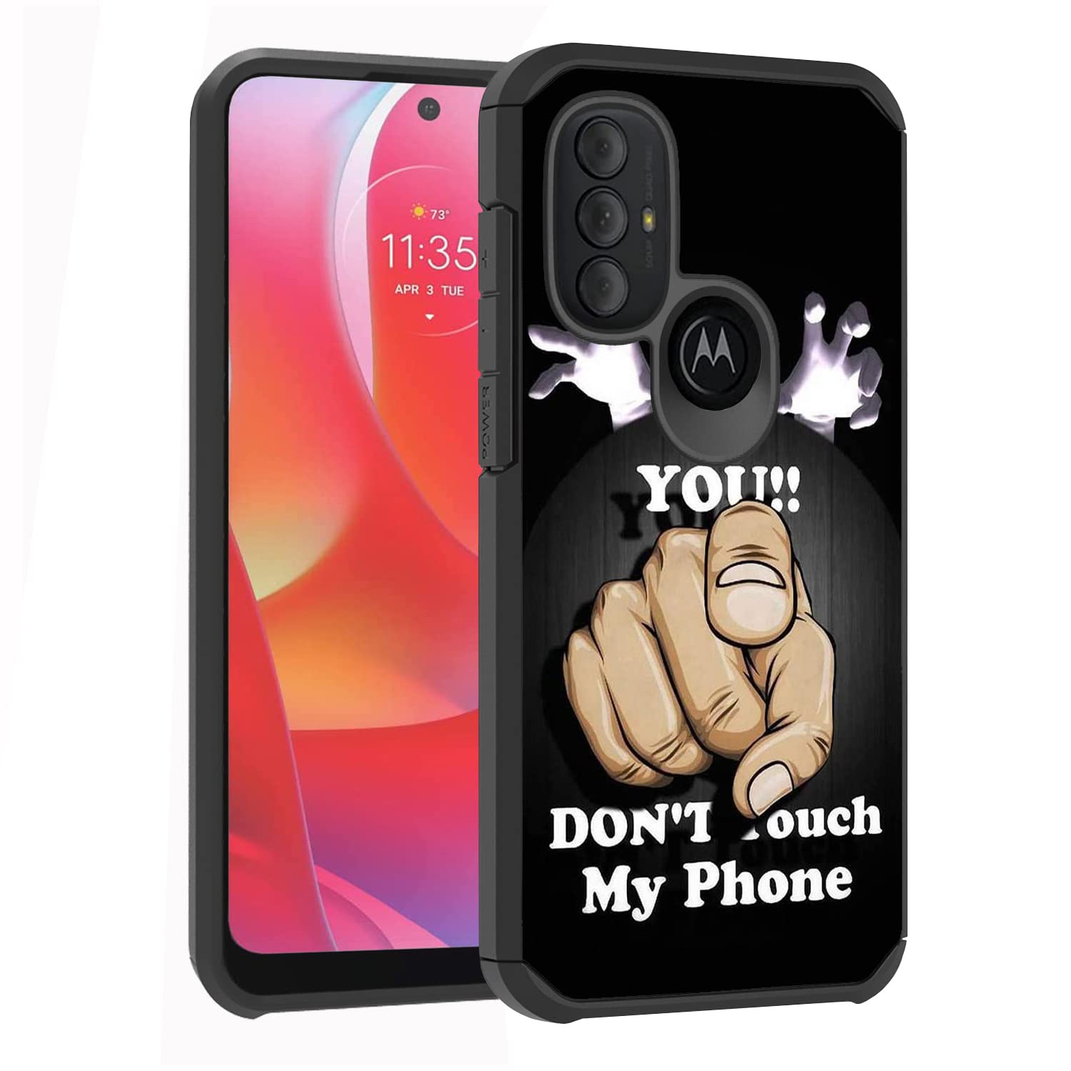 FQTBCEARI Case for Motorola Moto G Power 2022 / Moto G Pure 2021, 2 in 1 Hybrid Hard PC & Soft Silicone Heavy Duty Dual Layer Shockproof Full-Body Protection Case - Don't Touch My Phone