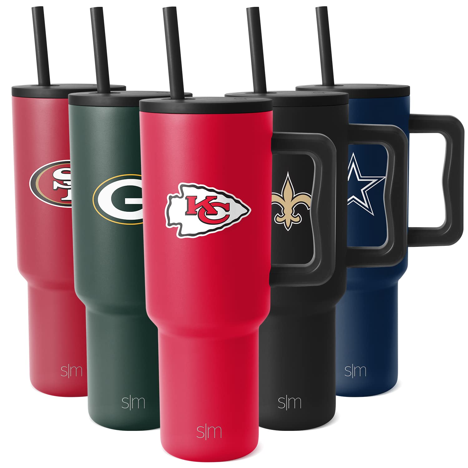 Simple ModernOfficially Licensed NFL 40oz Tumbler with Handle and Straw Lid | Football Thermos Gifts for Men, Women, Christmas | Trek Collection | Kansas City Chiefs