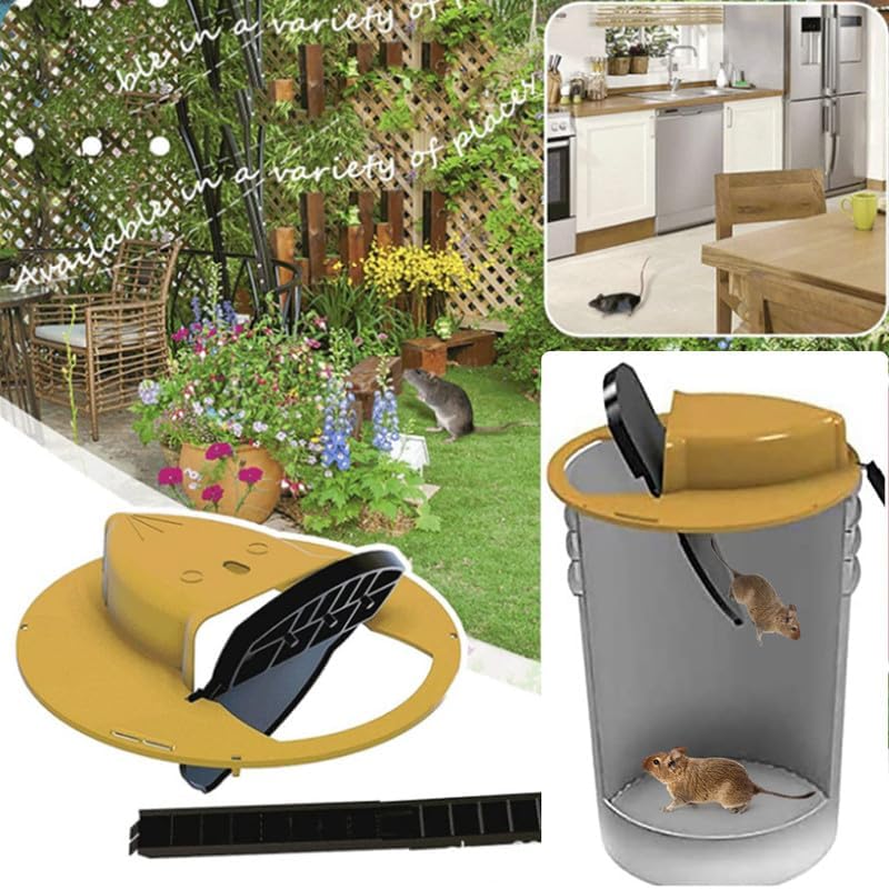 Mouse Trap Bucket Lid 2 Packs, Bucket Lid Mouse Rat Traps, Automatic Reset Mouse Trap Humane Mouse Rat Traps for Indoor Use Garage, Patio, Chicken Coop, 5 Gallon Bucket Compatible