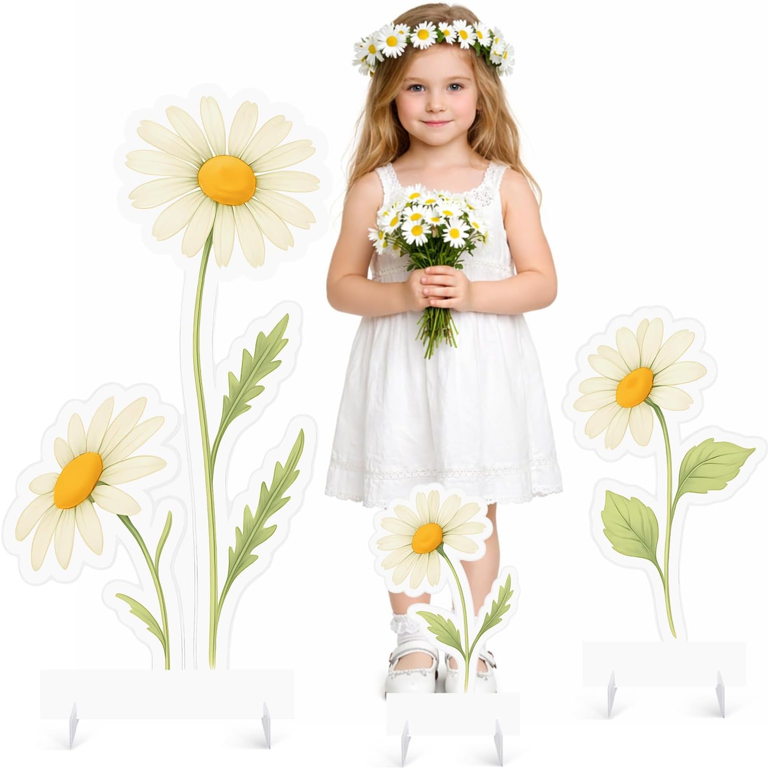Yookeer 3 Pcs Spring Daisy Party Decorations 40 Inch Large Artificial Flowers Stand-up Signs with Bases Bright Floral Cardboard Photo Backdrop Props forGarden Birthday Indoor Spring Celebrations