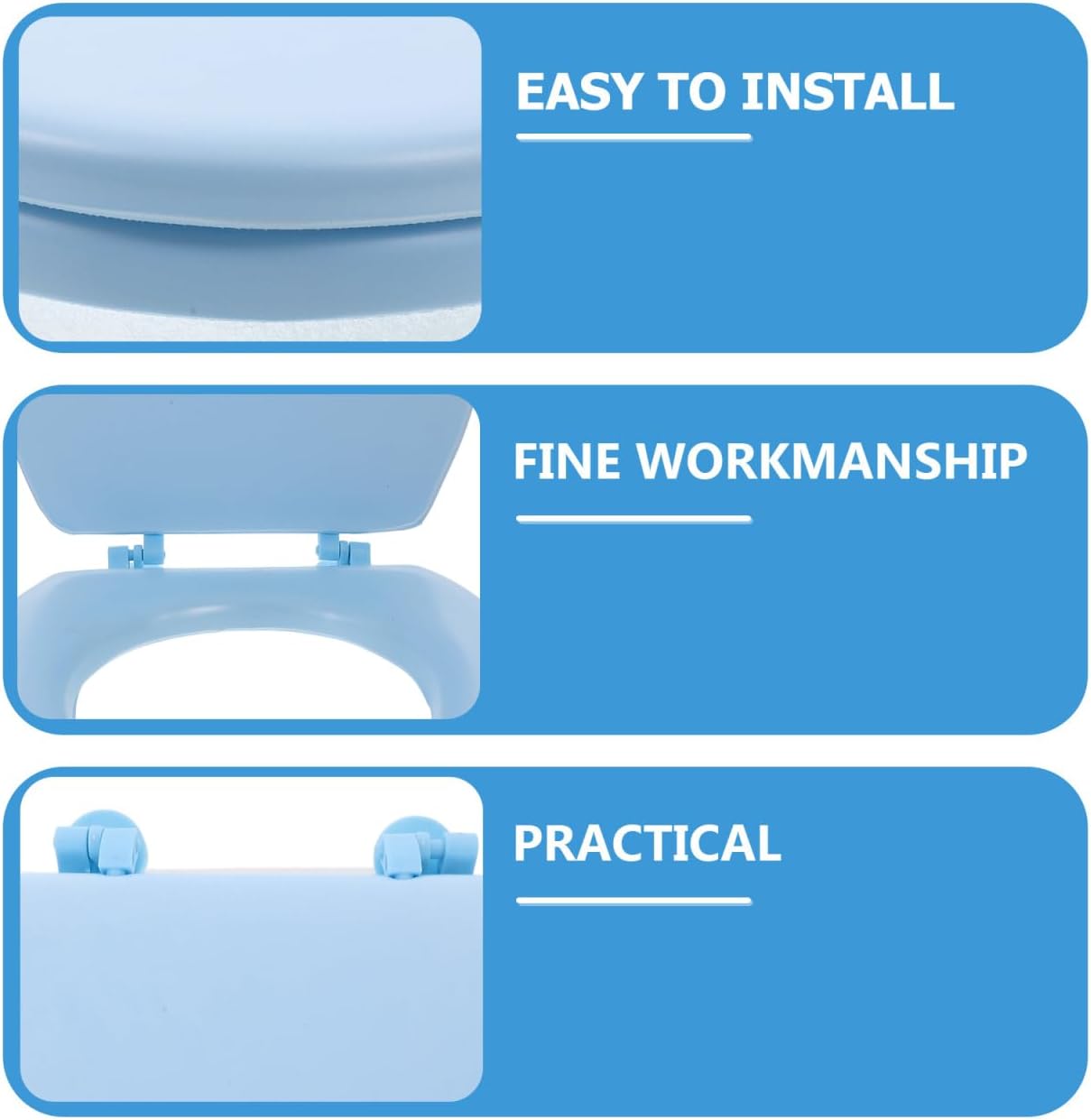 Thick Soft Foam Toilet Seat Comfort Toilet Seat Cushioned with Cover Universal Quiet-Close Toilet Lid - Stable Hinge Design Prevent Shift for Bathroom Commode Seat (Light Blue, Bottom-Mount V-Shape)