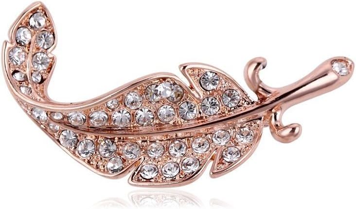 Brooch "Royal Leaf" Gold Rose Yparah with Swarovski Crystal 4.3 x 1.5 cm - Gift Ideas