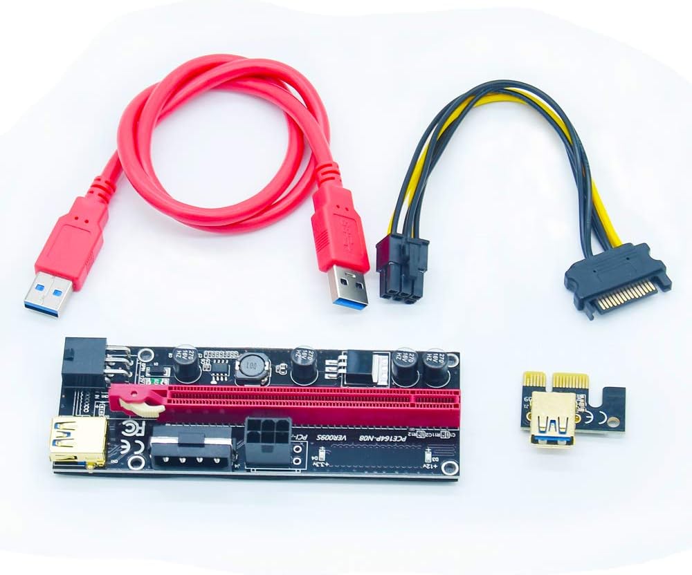 Super Deal Product Artidux 6-Pack PCIE Riser VER 009S 1x to 16x Graphic Extension for GPU Mining USB Riser Adapter Card 60cm USB 3.0 Cable 4 Solid Capacitors, 6PIN Interface & Molex 3 Power Options (Fulfilled by Amazon) Best Deal 🛒 Artidux 6-Pack PCIE Riser VER 009S 1x to 16x Graphic Extension for GPU Mining USB Riser Adapter Card 60cm USB 3.0 Cable 4 Solid Capacitors, 6PIN Interface & Molex 3 Power Options (Fulfilled by Amazon)