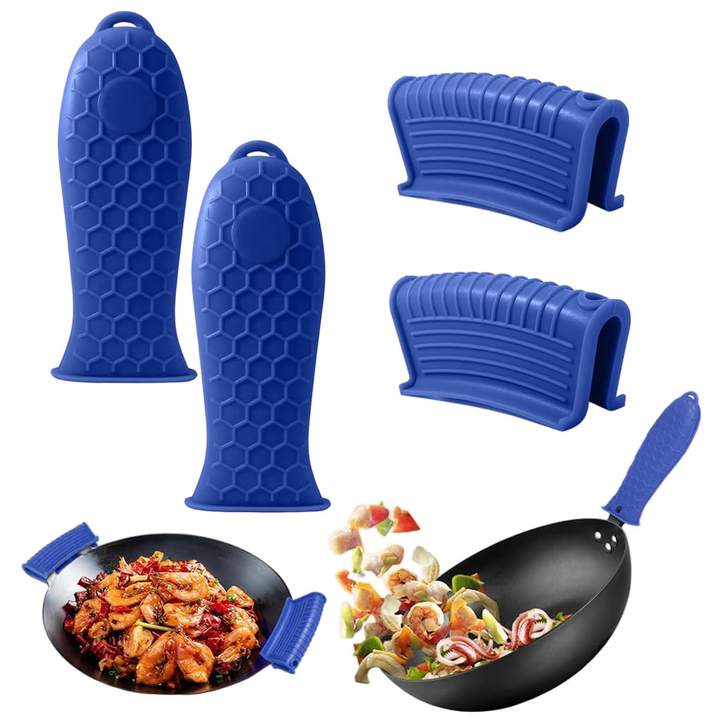 ZIBUYU® 4 Pcs Silicone Handle Grips for Cast Iron Tawa - Silicone Holder for Hot Utensils, Non-Slip Heat Resistant up to 480°F Fits Skillet, Metal Frying Pans Cookware (Blue)-picture-11