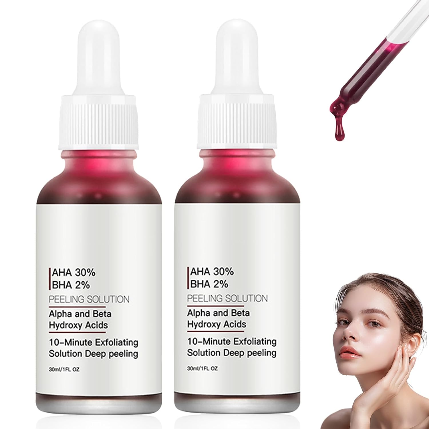 AHA 30% + BHA 2% Peeling Solution 2 Pieces Exfoliating Solution AHA 30% + BHA 2% PeelingExfoliate Serum for Smooth Skin Fruit Acid Exfoliation Face Serum for Pore Cleansing Fine Lines and Radiant Skin