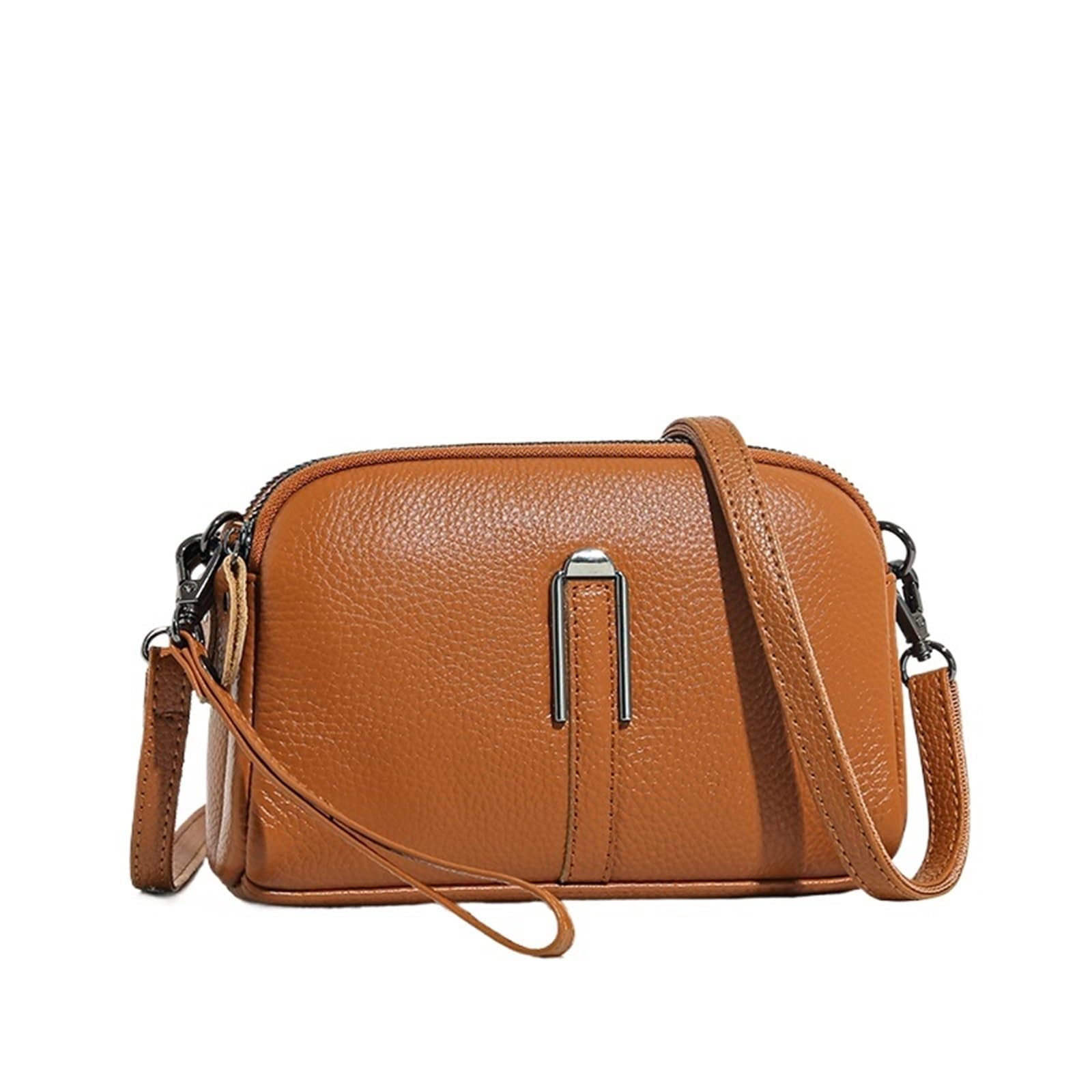 Bolso de Cuero Genuino for Mujer, Bandolera for Mujer, Bolso de Mano de Color sólido for teléfono, Bolso de Hombro, Bolso de Mensajero Adecuado para Viajar, Fiesta, Trabajo(Brown)