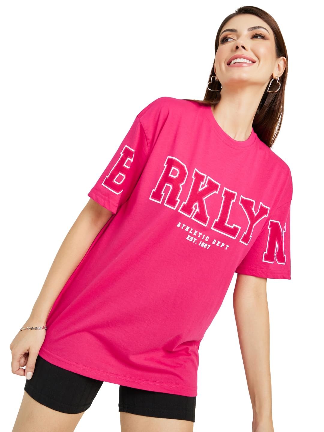 styli Women Oversized Brooklyn Print Longline Cotton T-Shirt | Trendy Oversized Soft Fabric T-Shirt for Women |Ideal for Casual, Travel-picture-40