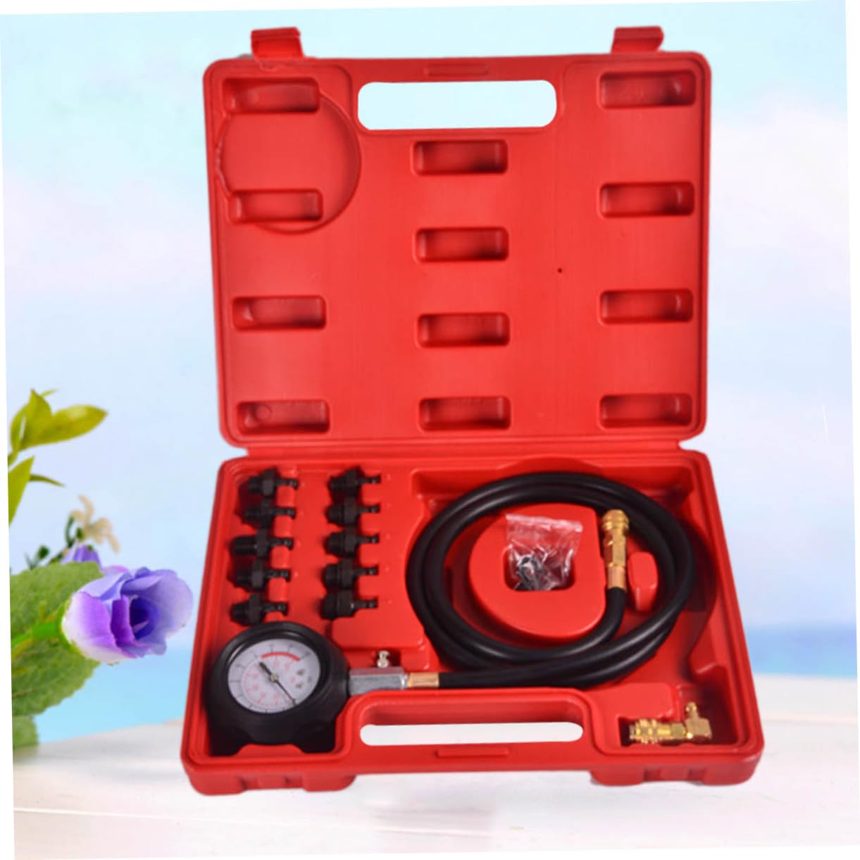 Oil Pressure Gauge for Engine Oil Pressure Tool Set Hose Adapters and Rubberized Gauge Protector Easy to Read Scale