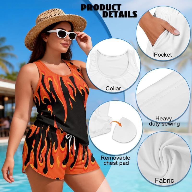 Irisjudy Tankini Swimsuits for Women Tummy Control Boy Shorts, Cute Dinosaur 2 Piece Bathing Suits Summer Modest Swim Suits