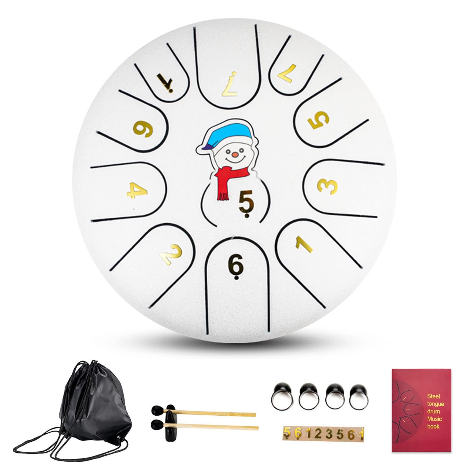Noël Steel Tongue Drum 6 Pouces 11 Notes Tambour Handpan Avec Sac Souple, Baguettes De Batterie, Livre De Musique for La Méditation Instrument De Percussion(Blanc)
