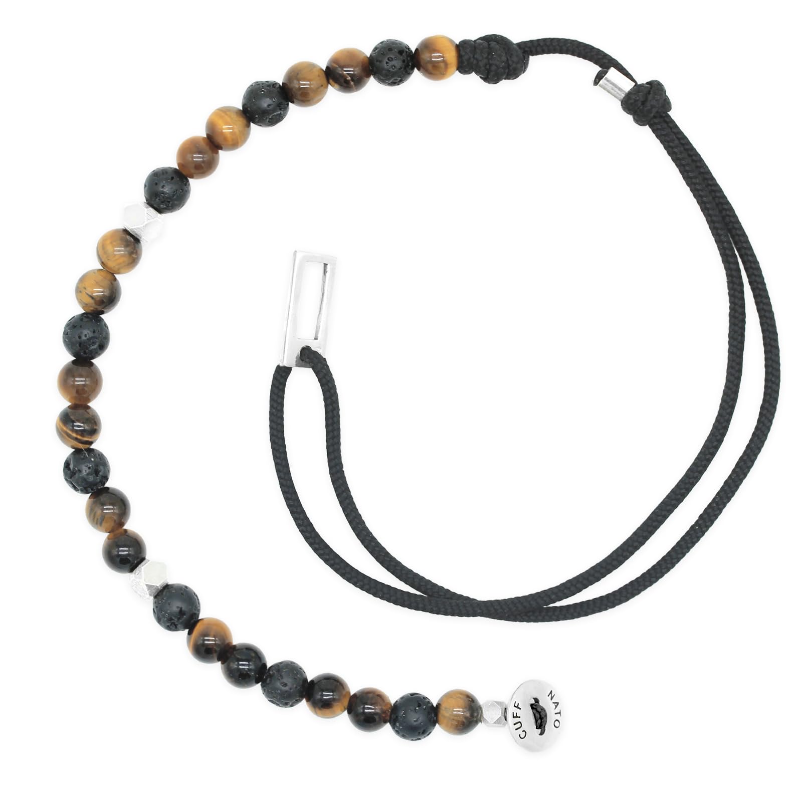Nato Cuff - Bransoletka Wrap Toggle ze srebra próby 925 - kamienie naturalne - Paracord, biżuteria dla mężczyzn lub kobiet, ręcznie robiona we Francji, Moyenne, Srebro, Ametyst