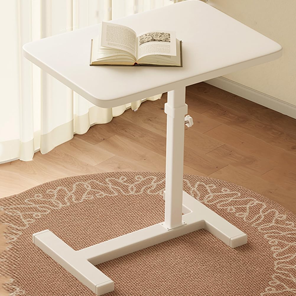 SXZenSpace Adjustable C Shaped Side Table with Hidden Wheels,Foldable End Table,Couch Tables That Slide under for Bedroom, Living Room,Study Room,White,standard