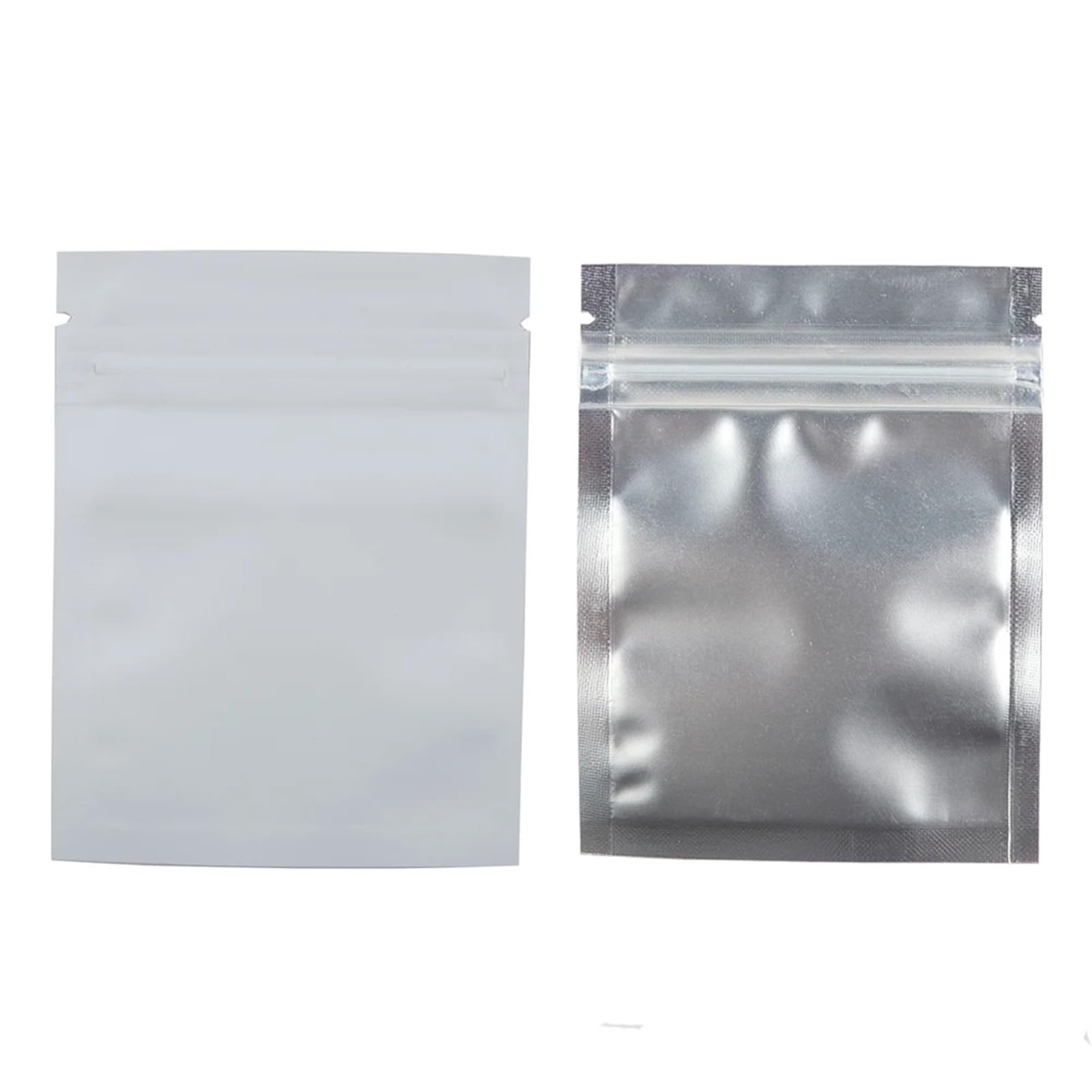 plastikowe torebki zgrzewane, 100 sztuk Przezroczyste matowe płaskie torby do przechowywania Ziplock przednie z folii aluminiowej Zip Lock Plastikowe woreczki)(White,7.5x10cm (3x4in))