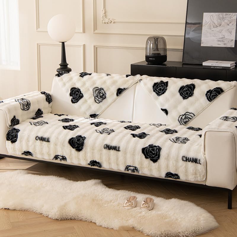 Housse de canapé en peluche antidérapante blanche 70x180 cm haute densité protège vos meubles