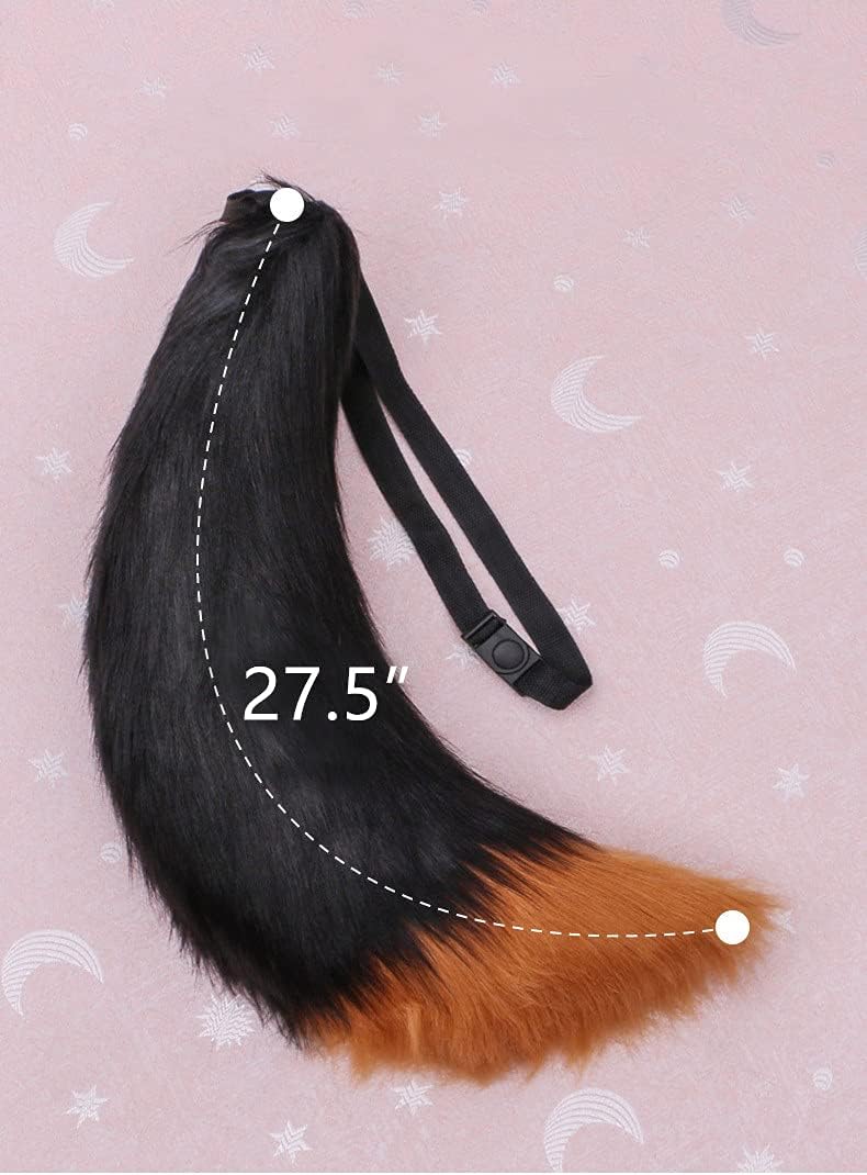 Fxaelian Faux Fur Animal Big Tail Fox Cat Dog Wolf Tail Set Halloween Cosplay Party Costume Accessory