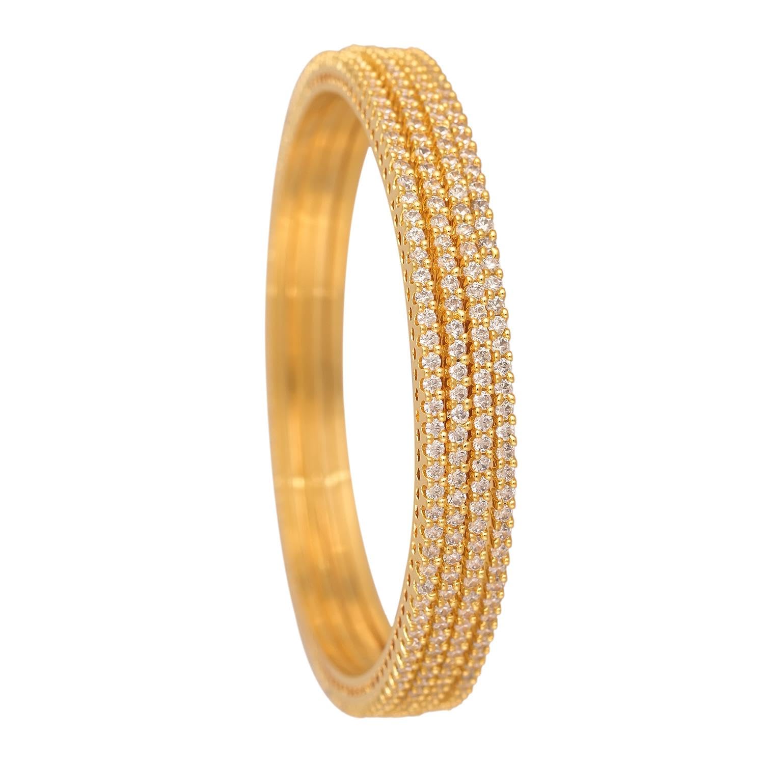 Ratnavali Jewels Gold Plated Traditional Round White American Diamond CZ Sleek 4 Piece Bangles Set for Women/Girls (B0CP616L6X) Amazon Price History, Amazon Price Tracker