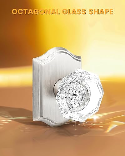 Miniatura 10 de Gobrico Pomos de puerta de paso de latón antiguo para pasilloarmario, manijas de puerta de cristal octogonal sin llave con roseta arqueada, función