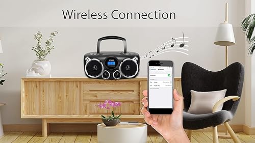 Miniatura 3 de RIPTUNES Reproductor de CD portátil con sonido estéreo Bluetooth, radio FM digital AM, MP3 CD Boombox USB SD reproducción con graves mejorados,