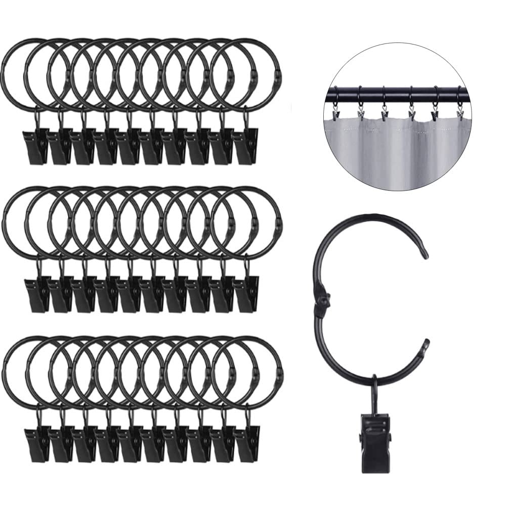 20 Anneaux Rideaux Avec Clips Noirs | 38mm Pour Tringle - Rideau Douche, Fenêtre Et Décoration
