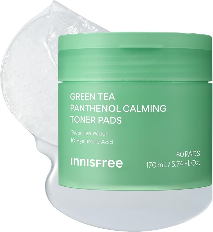 Green Tea Panthenol Calming Toner Pads for Instant Cooling Hydration | Hydrating Korean Toner Pads for Gentle, Calming Pore Care