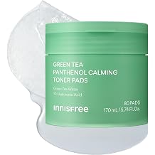 innisfree Green Tea Panthenol Calming Toner Pads for Instant Cooling Hydration | Hydrating Korean Toner Pads for Gentle, Calming Pore Care