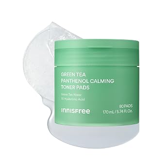 innisfree Green Tea Panthenol Calming Toner Pads for Instant Cooling Hydration | Hydrating Korean Toner Pads for Gentle, Calming Pore Care