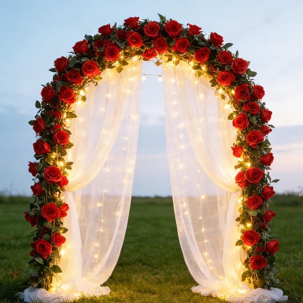 SzJias Blumengirlande Künstliche Rose Blumengirlande Blumenranke mit Blumen Girlande Dekorationen Floral Decor (5, Rot)
