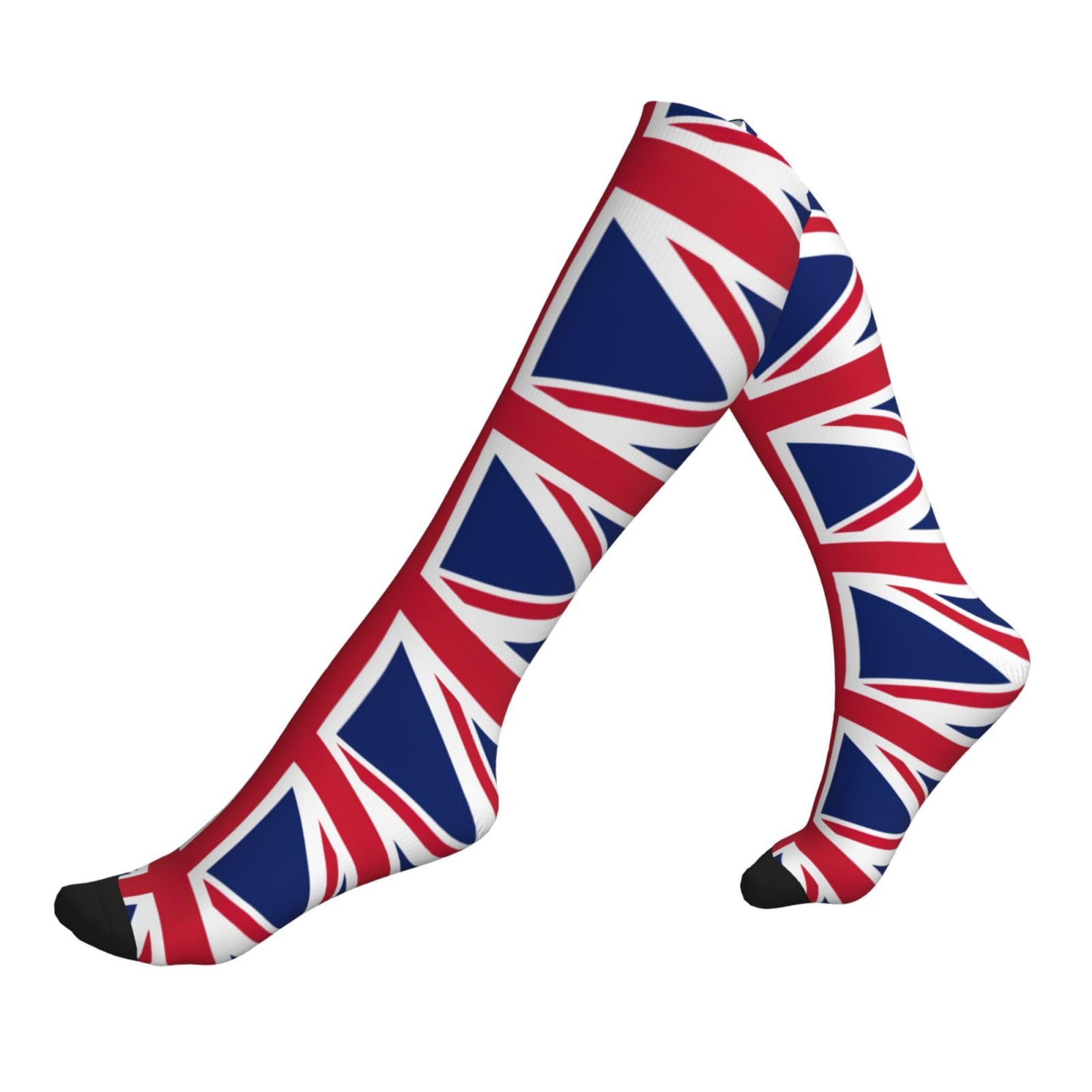 Duwaa Unisex 1 Black British Flag Print Compression Socks For Men Women, 15-20 Mmhg Support Circulation Socks, For Running Sports
