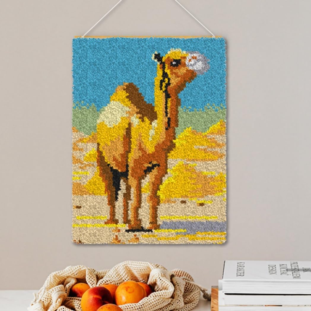 DL-YTG Latch Hook Kits Rug Camel Crochet Yarn Cushion Colour Pre-Printed Canvas Cover Rug Needlework DIY Hook and Latch Kit Christmas Home Decoration 52x38cm/20 X15inch