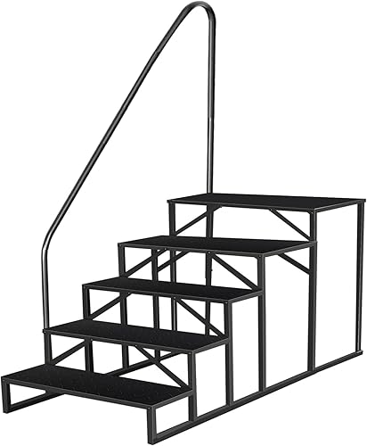 Miniatura 39 de Escalera de taburete de 5 escalones, peldaños para bañera de hidromasaje con pedales antideslizantes y 2 pasamanos, escaleras de RV al aire libre