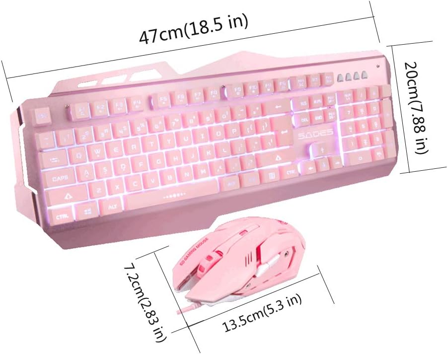 SADES EK10 Pink Wired Gaming Keyboard and Mouse Combo,7 Colors LED Backlit Gaming Keyboard and Mouse with 4 Adjustable DPI for PC/laptop/win7/win8/win10
