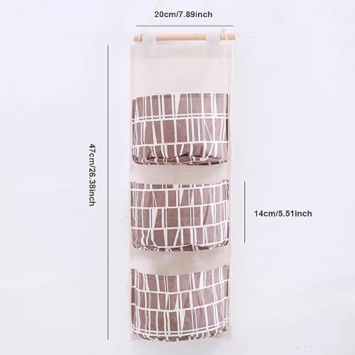 Miniatura 9 de Bolsa de almacenamiento para colgar en la pared, organizador de tela de lino impermeable sobre la puerta con 3 bolsillos para dormitorio, baño,